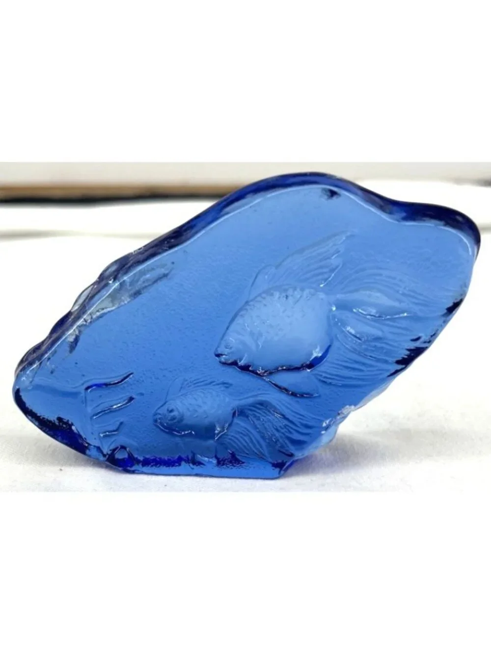 Fish Glass Paperweight Sculpture Underwater Cobalt Blue 4.75